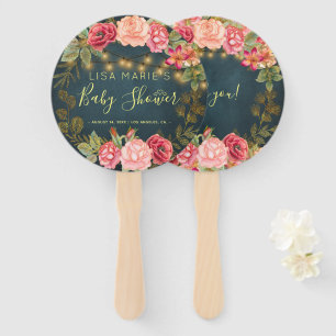 Floral chic roses baby girl shower welcome favour hand fan