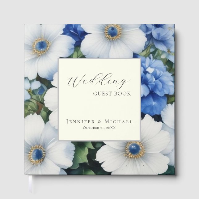 Floral Chic Simple Minimalist Modern Plain Wedding Guest Book (Front)