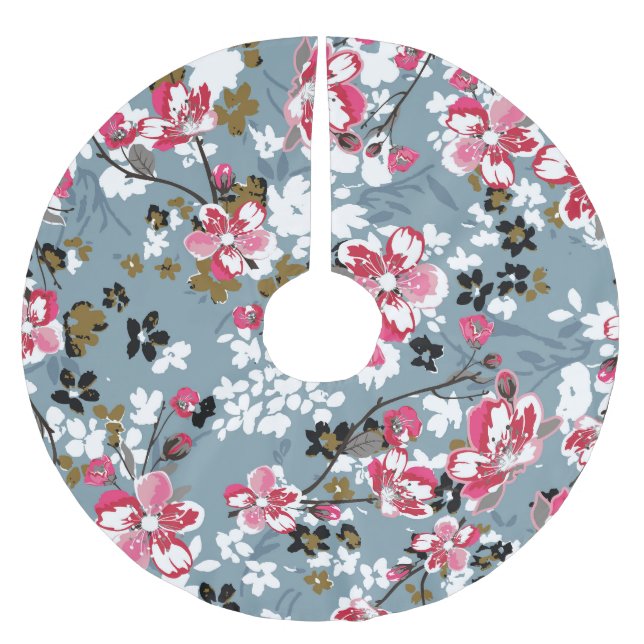 Floral Chic: Small Blossom Backgrounds Brushed Polyester Tree Skirt (Front)