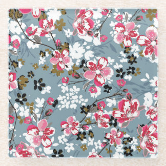 Floral Chic: Small Blossom Backgrounds Glass Coaster