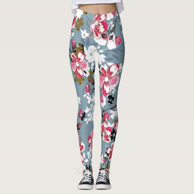 Floral Chic: Small Blossom Backgrounds Leggings (Front)
