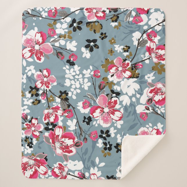 Floral Chic: Small Blossom Backgrounds Sherpa Blanket (Front)