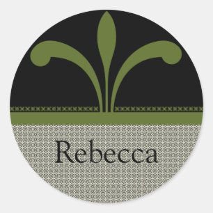 Floral Chic Stickers, Olive Green Classic Round Sticker