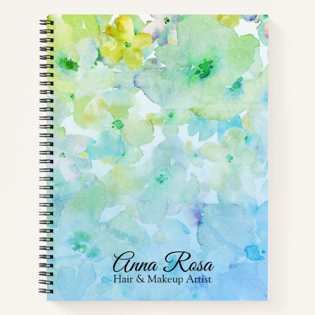 *~* Floral & Chic Turquoise Pastel Watercolor Notebook (Front)