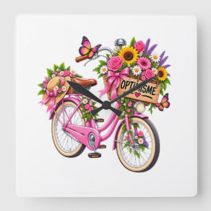 Floral Chic Wall Clock – Flowering Pink Bicycle wi
