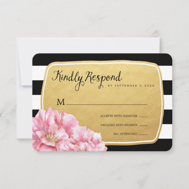 Floral Chic Wedding Response Card / Gold (Front)