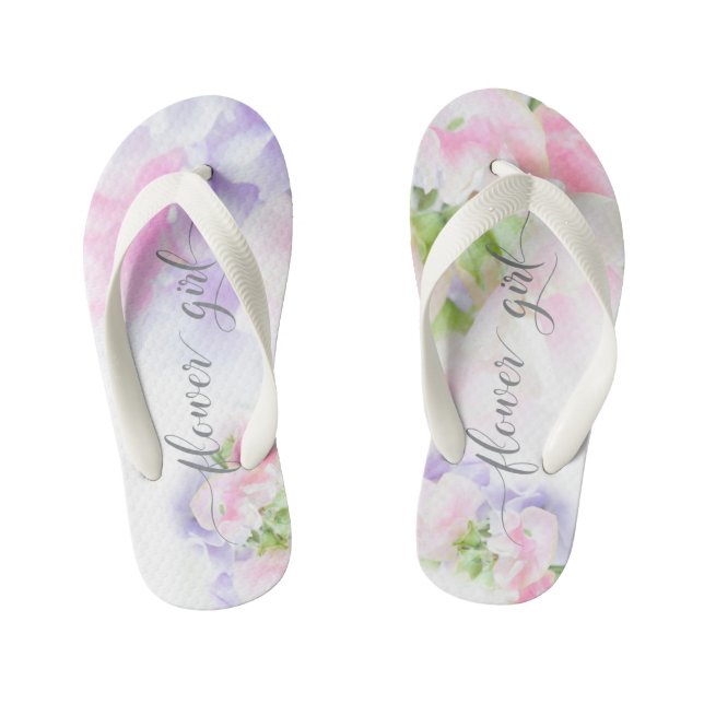 FLORAL CHIC WEDDING SWEET PEAS Flower Girl2 Kid's Flip Flops (Footbed)