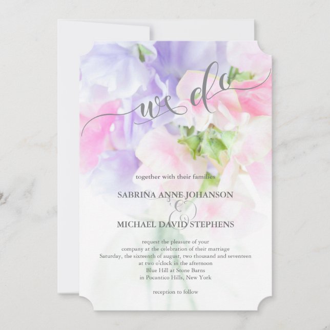 FLORAL CHIC WEDDING SWEET PEAS INVITATION (Front)