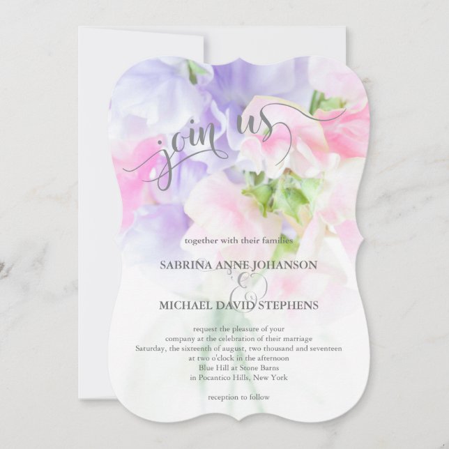 FLORAL CHIC WEDDING SWEET PEAS INVITATION (Front)