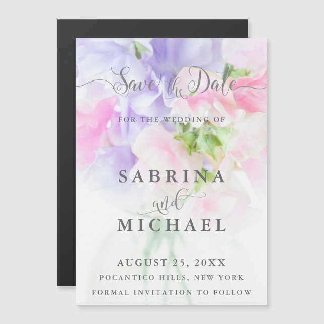 FLORAL CHIC WEDDING SWEET PEAS MAGNETIC INVITATION (Front/Back)