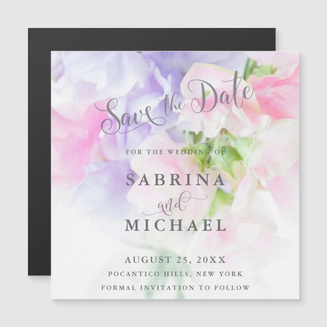FLORAL CHIC WEDDING SWEET PEAS MAGNETIC INVITATION (Front/Back)
