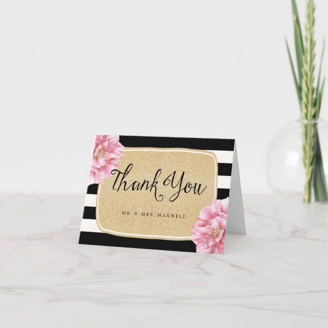 Floral Chic Wedding Thank You Card / Champagne (Front)