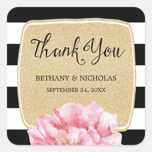 Floral Chic Wedding Thank You Stickers / Champagne (Front)