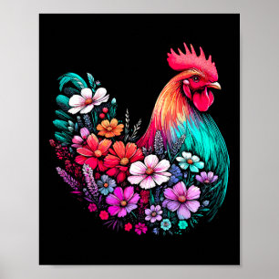 Floral Chicken Girl Flower Poster
