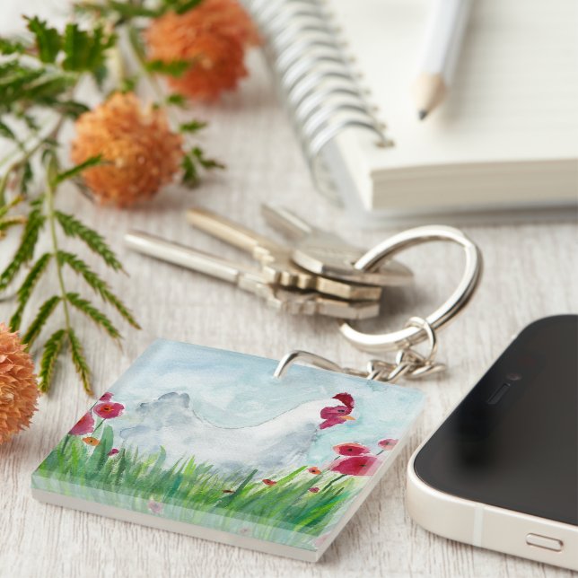 Floral Chicken Key Ring (Front Right)