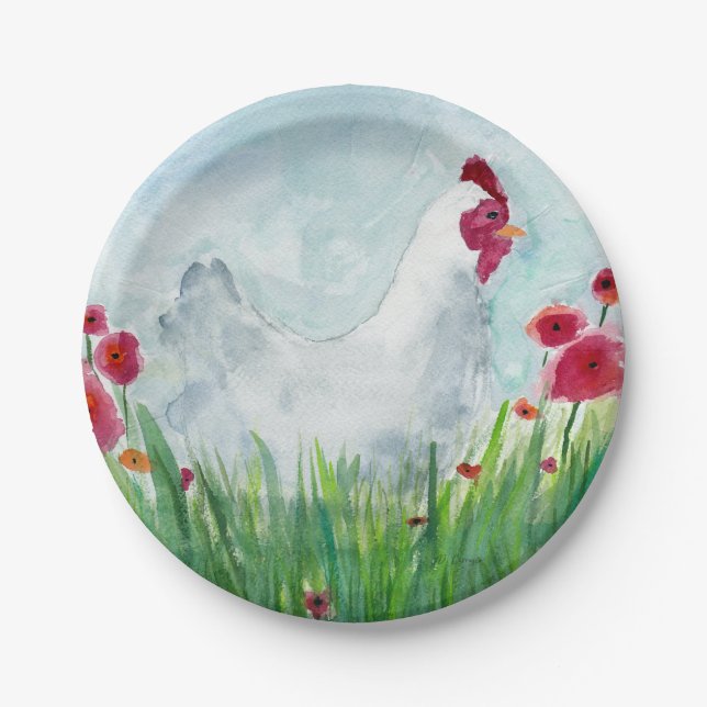 Floral Chicken Paper Plate (Front)