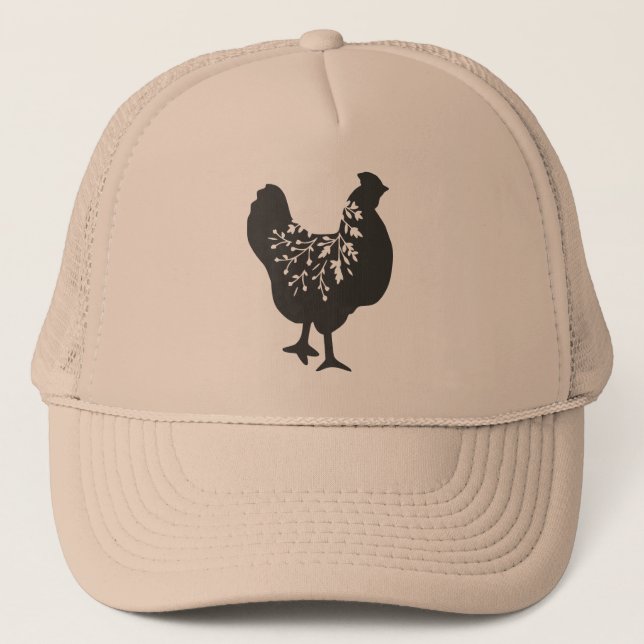 floral  chicken silhouette  trucker hat (Front)