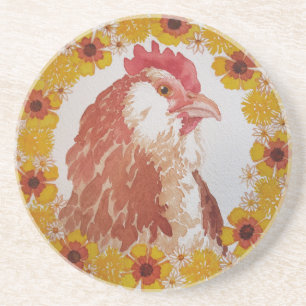 Floral Chicken Wreath Coaster