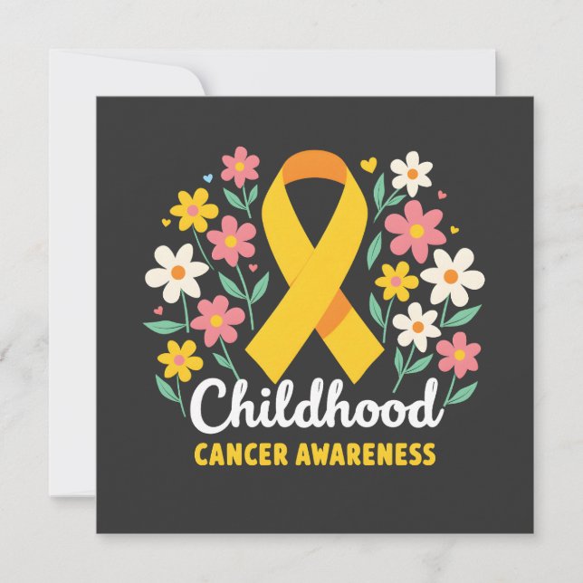 Floral Childhood Cancer Awareness Yellow Ribbon Announcement (Front)