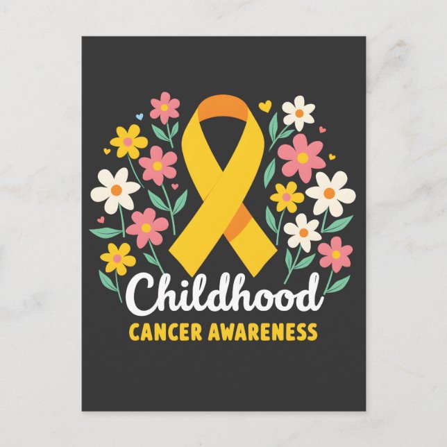 Floral Childhood Cancer Awareness Yellow Ribbon Announcement Postcard (Front)