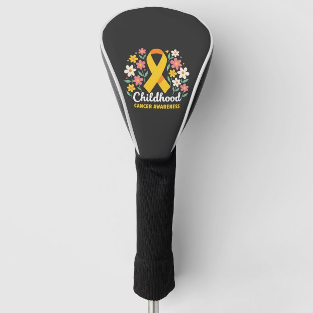 Floral Childhood Cancer Awareness Yellow Ribbon Golf Head Cover (Front)