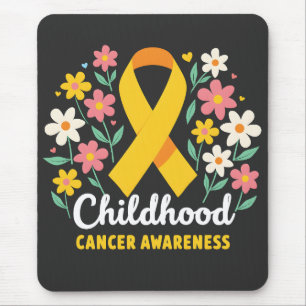 Floral Childhood Cancer Awareness Yellow Ribbon Mouse Mat