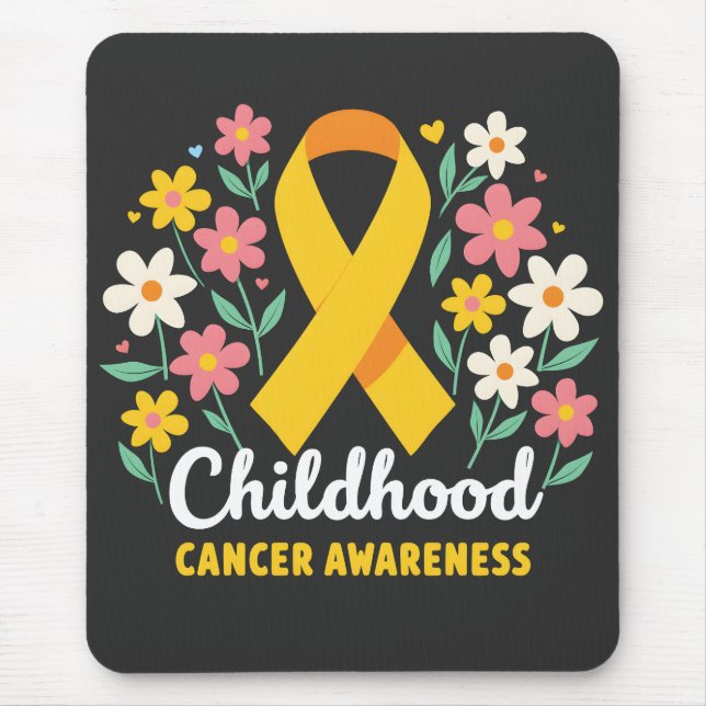 Floral Childhood Cancer Awareness Yellow Ribbon Mouse Mat (Front)