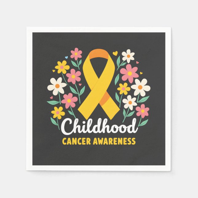 Floral Childhood Cancer Awareness Yellow Ribbon Napkin (Front)