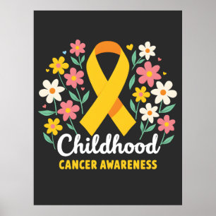 Floral Childhood Cancer Awareness Yellow Ribbon Poster