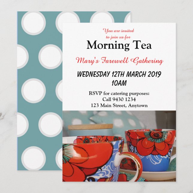 Floral China Cup Morning Afternoon Tea Customise Invitation (Front/Back)