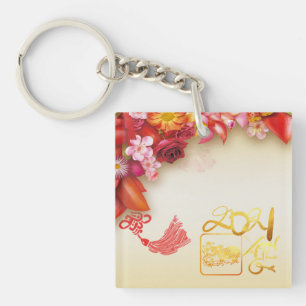 Floral Chinese gold Paper-cut Ox 2021 ASqK Key Ring