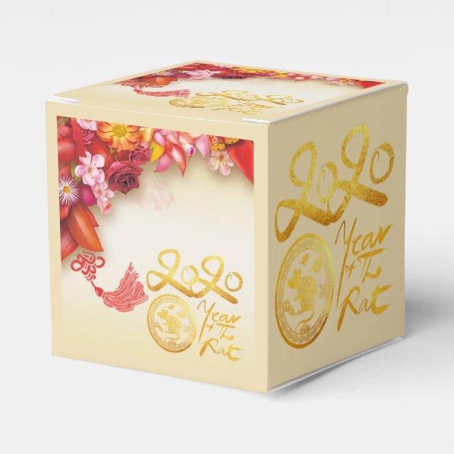 Floral Chinese gold Paper-cut Rat 2020 CCFB Favour Box (Front Side)