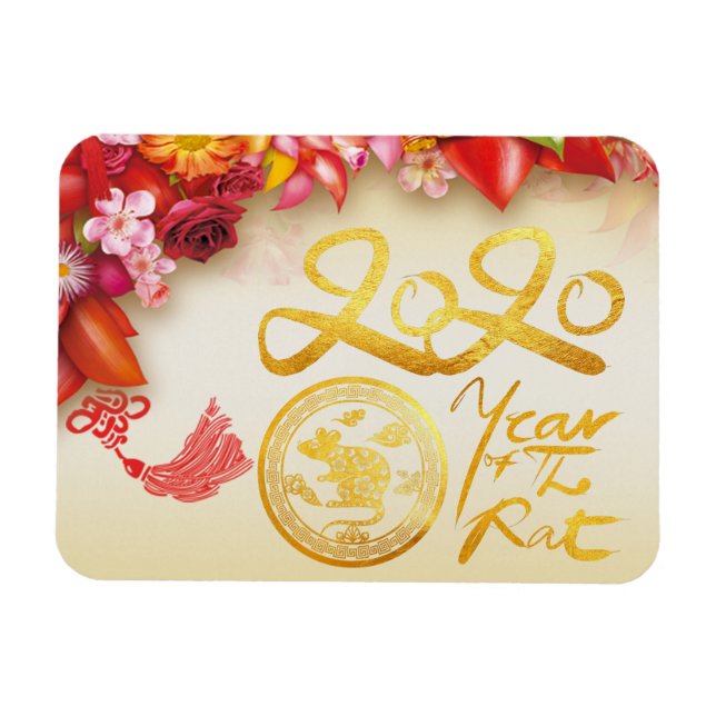 Floral Chinese gold Paper-cut Rat 2020 F Magnet (Horizontal)