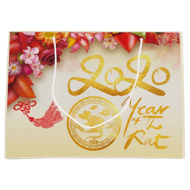Floral Chinese gold Paper-cut Rat 2020 L Gift Bag (Front)