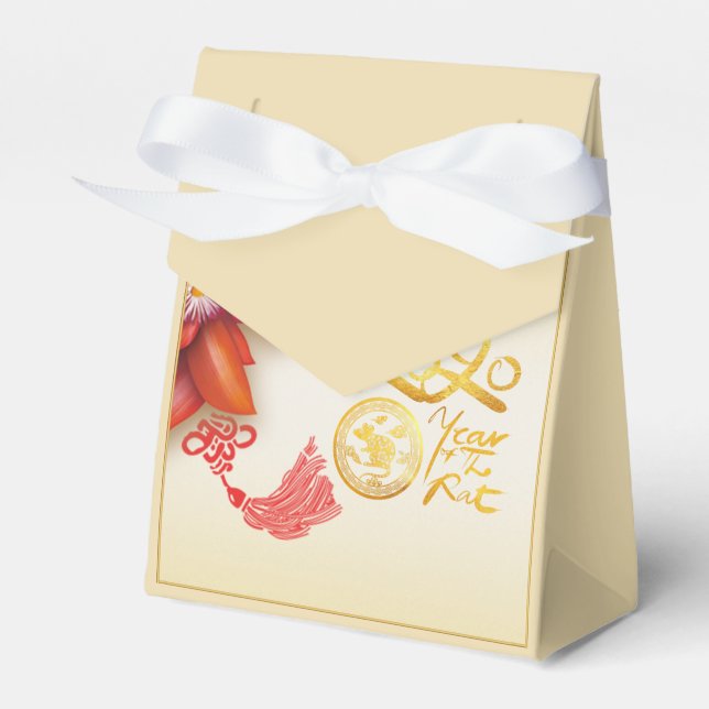 Floral Chinese gold Paper-cut Rat 2020 TFB Favour Box (Front Side)