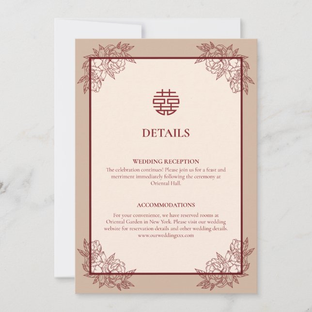 Floral Chinese Wedding Details Enclosure Card (Front)