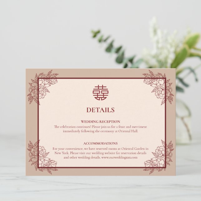 Floral Chinese Wedding Details Enclosure Card (Standing Front)