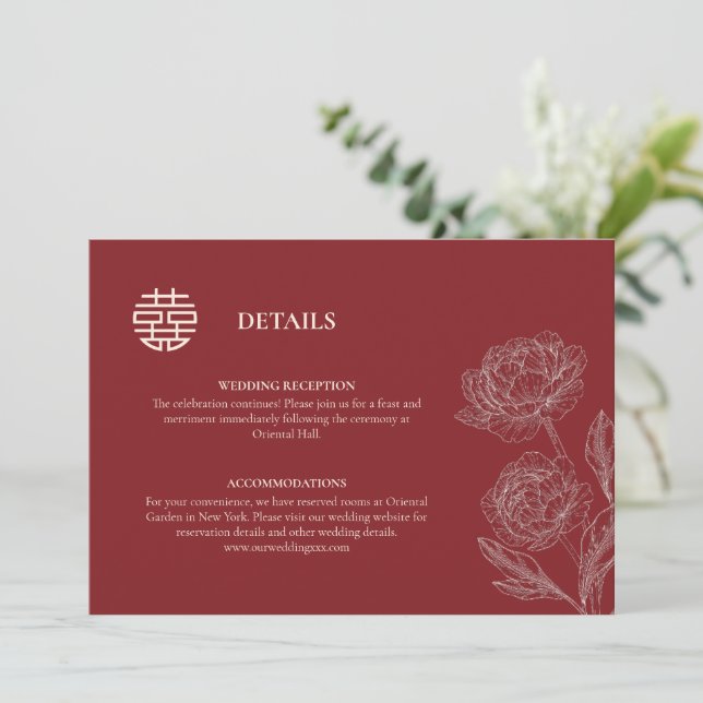 Floral Chinese Wedding Details Enclosure Card (Standing Front)