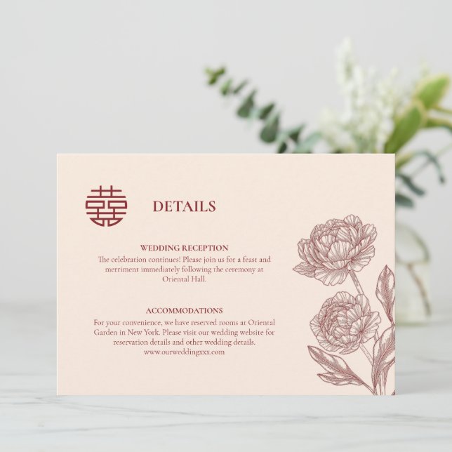 Floral Chinese Wedding Details Enclosure Card (Standing Front)