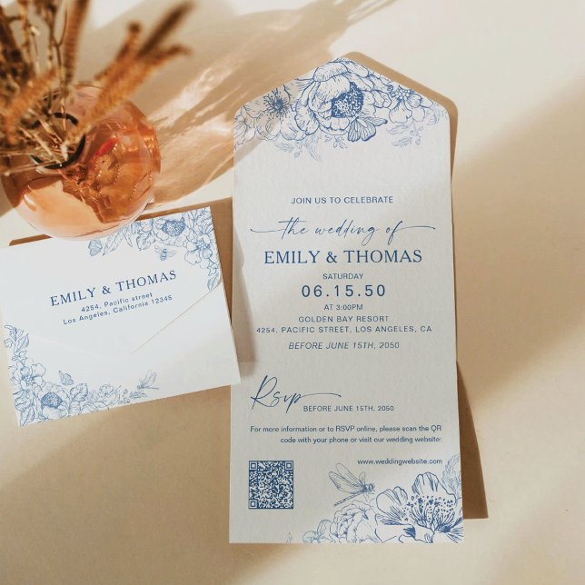 Floral Chinoiserie All in One Wedding Invite (Creator Uploaded)