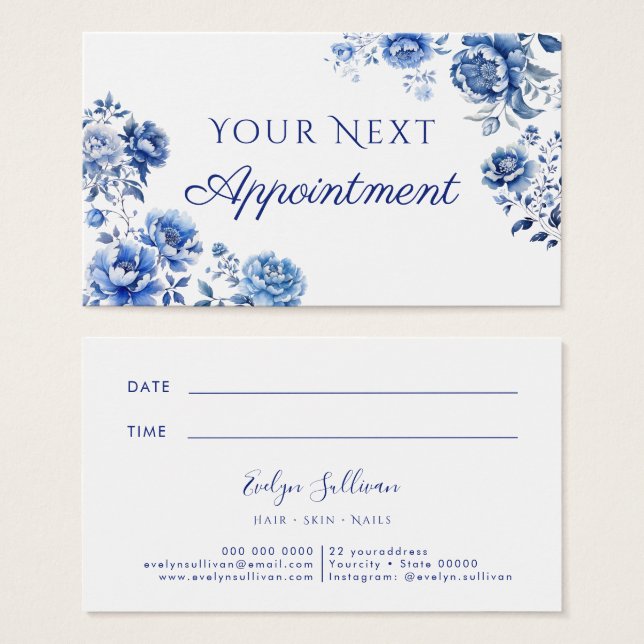 Floral chinoiserie appointment card (Front & Back)