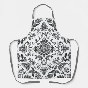 Floral Chinoiserie Black & White Watercolor Apron