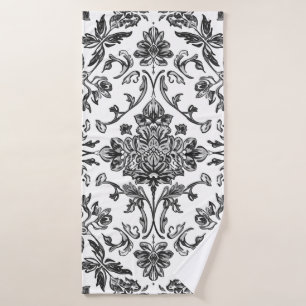 Floral Chinoiserie Black & White Watercolor Bath Towel