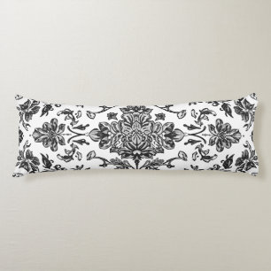 Floral Chinoiserie Black & White Watercolor Body Cushion