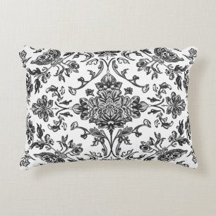 Floral Chinoiserie Black & White Watercolor Decorative Cushion