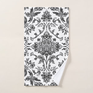 Floral Chinoiserie Black & White Watercolor Hand Towel