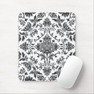 Floral Chinoiserie Black & White Watercolor Mouse Mat