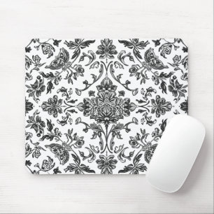 Floral Chinoiserie Black & White Watercolor Mouse Mat