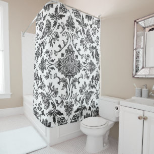 Floral Chinoiserie Black & White Watercolor Shower Curtain