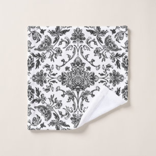 Floral Chinoiserie Black & White Watercolor Wash Cloth